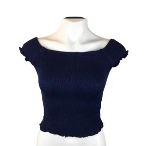 Eye Candy NEW Navy Blue Smocked, Cropped Top | Size L |